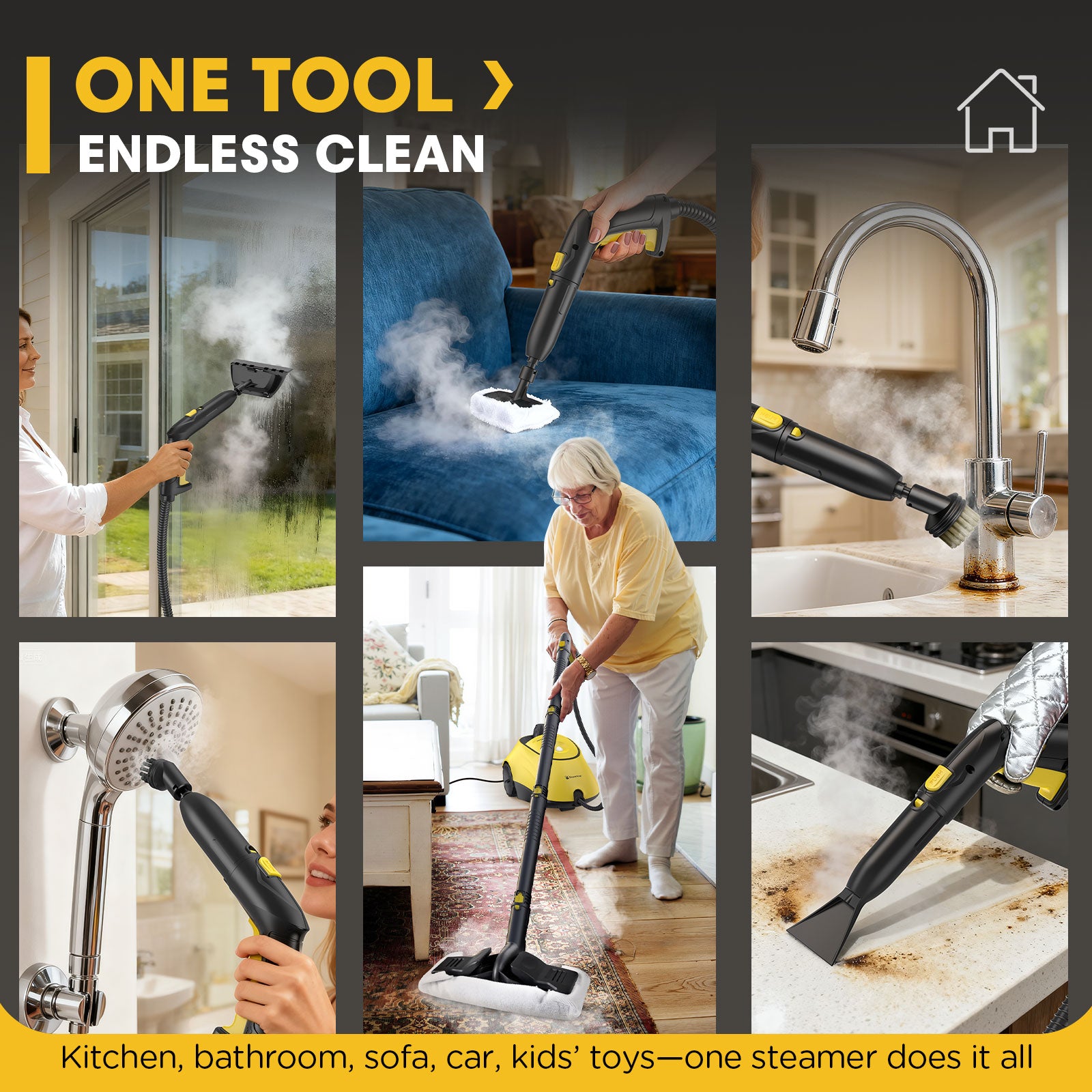 Expertcun Steam Cleaner, 3 in 1 Powerful High-Temperature Steamer Mop with 25 Accessories, Chemical-Free Steam Cleaners with 1.4L Portable Tank for Floors, Tiles, Cars, Child Lock & Easy Operation